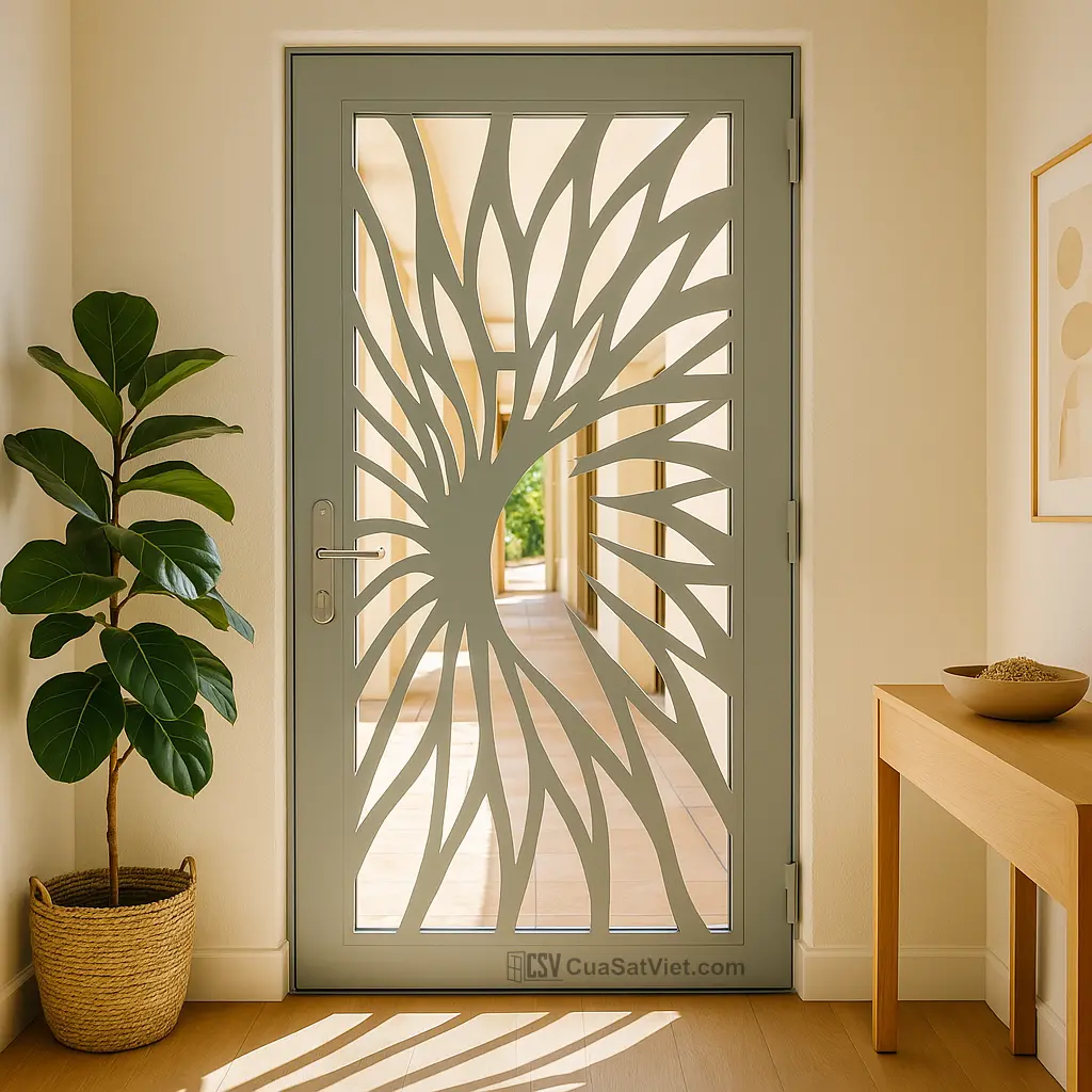 Cửa sắt 1 cánh mỹ thuật 28 là giải pháp tối ưu kết hợp thẩm mỹ và bảo vệ cho căn nhà.