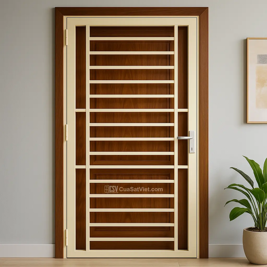 Giải pháp an toàn và tinh tế với cửa sắt 1 cánh dán decal hoa văn.