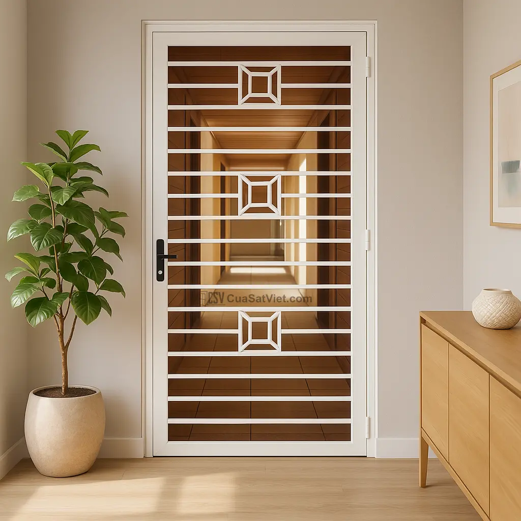 Sự kết hợp hoàn hảo giữa kính và sắt qua mẫu cửa sắt 1 cánh mặt tiền.