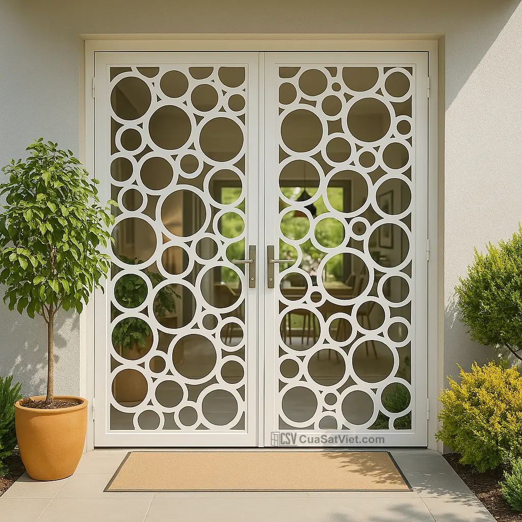 Sự kết hợp hoàn hảo giữa kính và sắt qua mẫu cửa sắt 2 cánh cnc khóa từ.