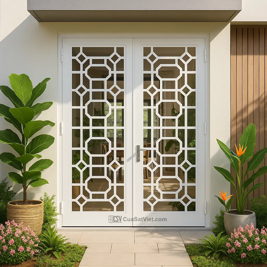 Không gian trở nên nổi bật với mẫu cửa sắt 2 cánh cnc sơn tĩnh điện.