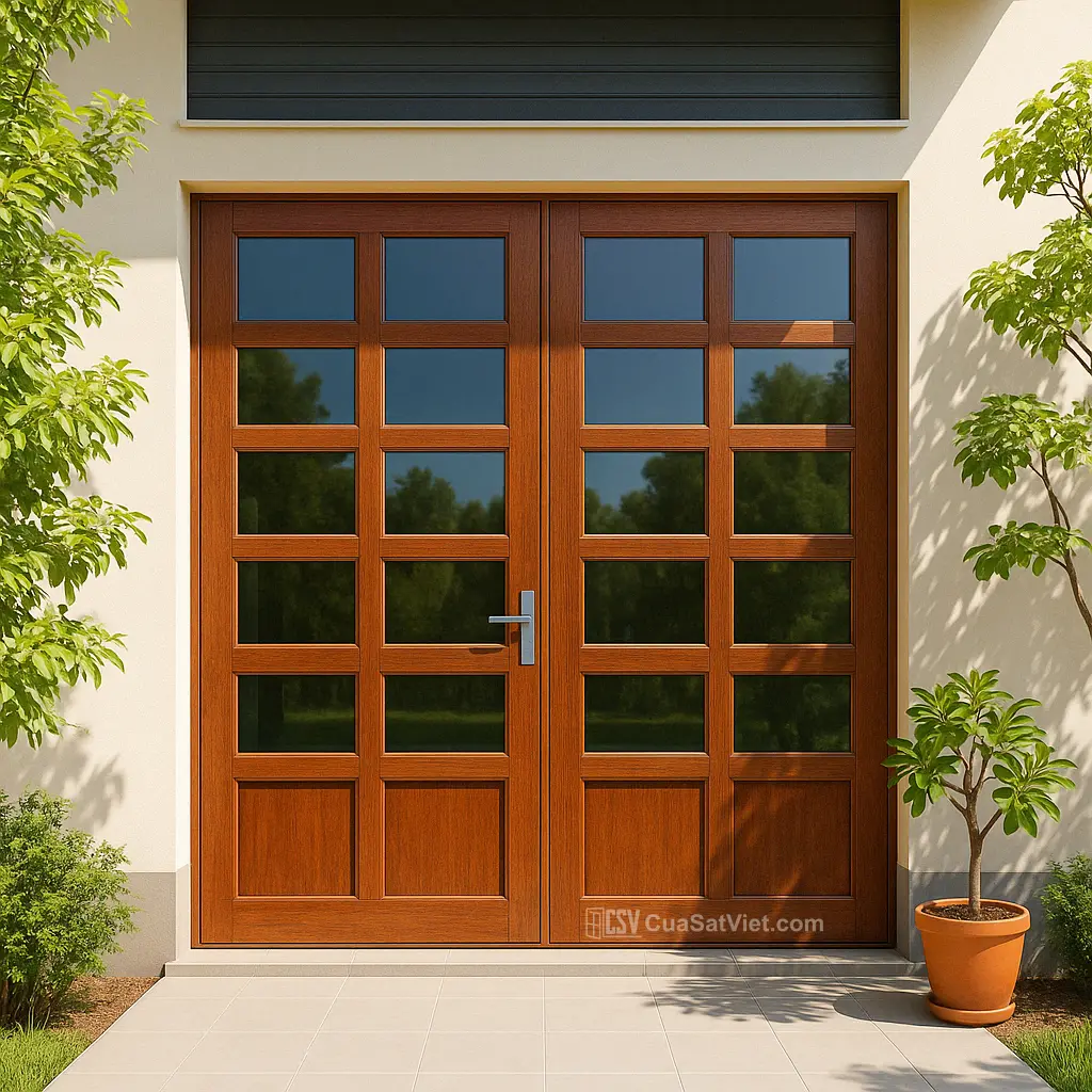 Mẫu cửa sắt 2 cánh giả gỗ đẹp là lựa chọn tối ưu cho ngôi nhà hiện đại.