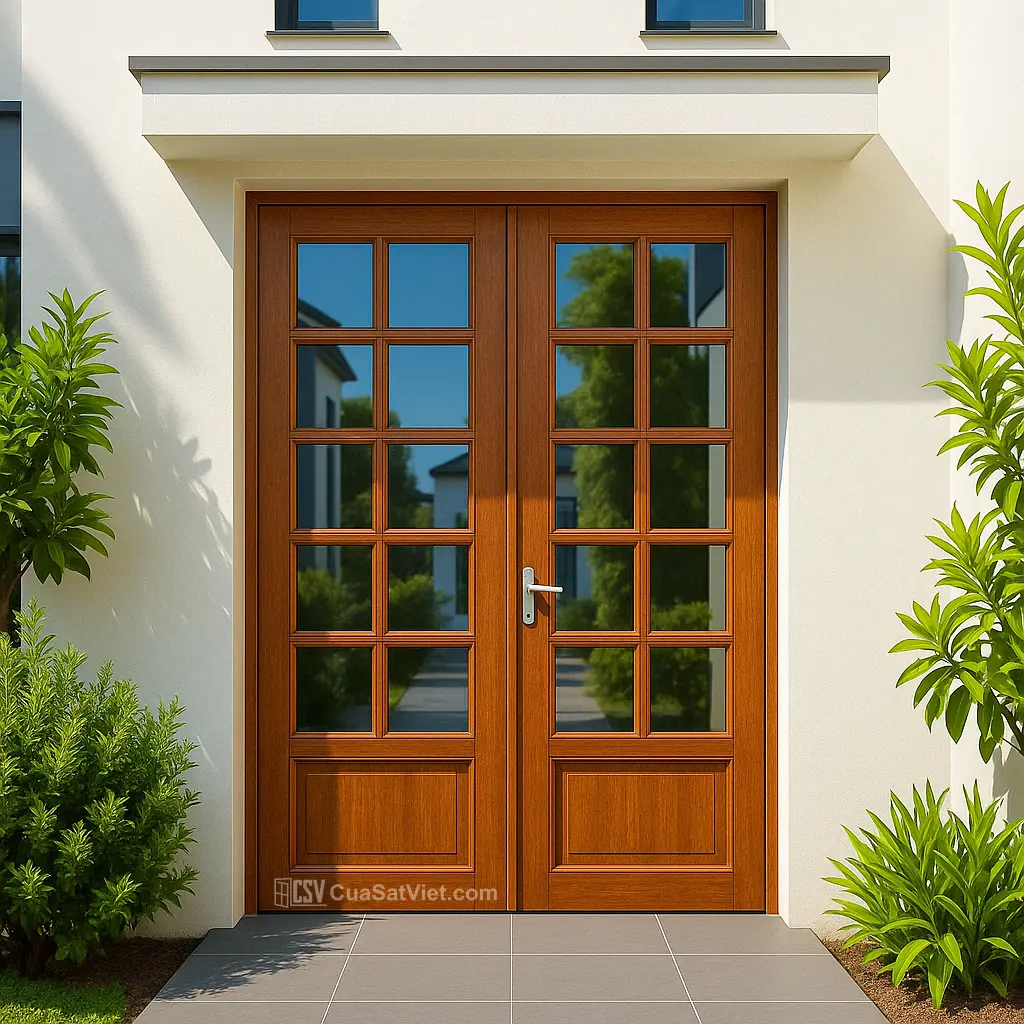 Mẫu cửa sắt 2 cánh giả gỗ giá rẻ là lựa chọn tối ưu cho ngôi nhà hiện đại.