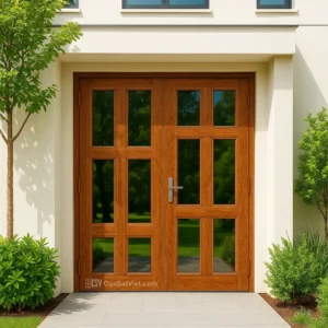 cửa sắt 2 cánh giả gỗ bền đẹp