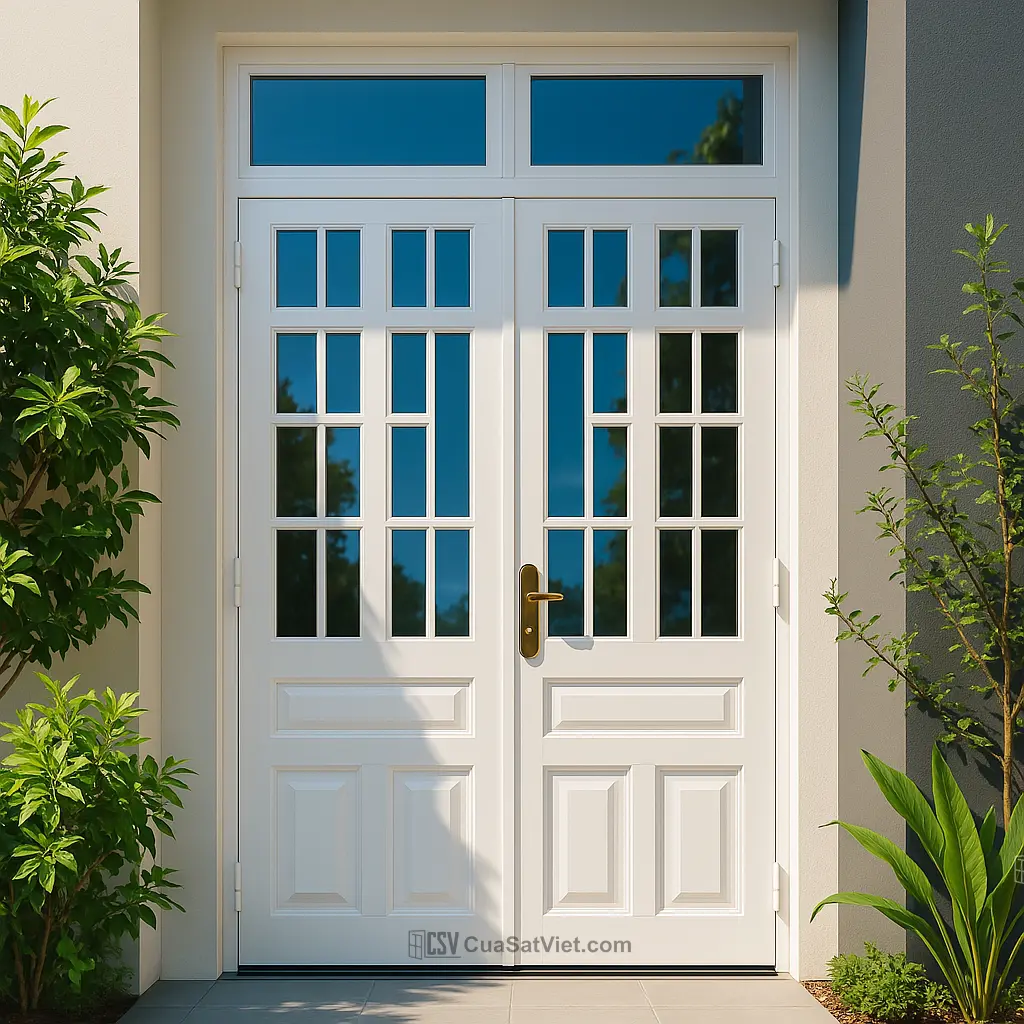 Thiết kế mẫu cửa sắt 2 cánh kính cao cấp giúp tăng tính thẩm mỹ cho không gian.
