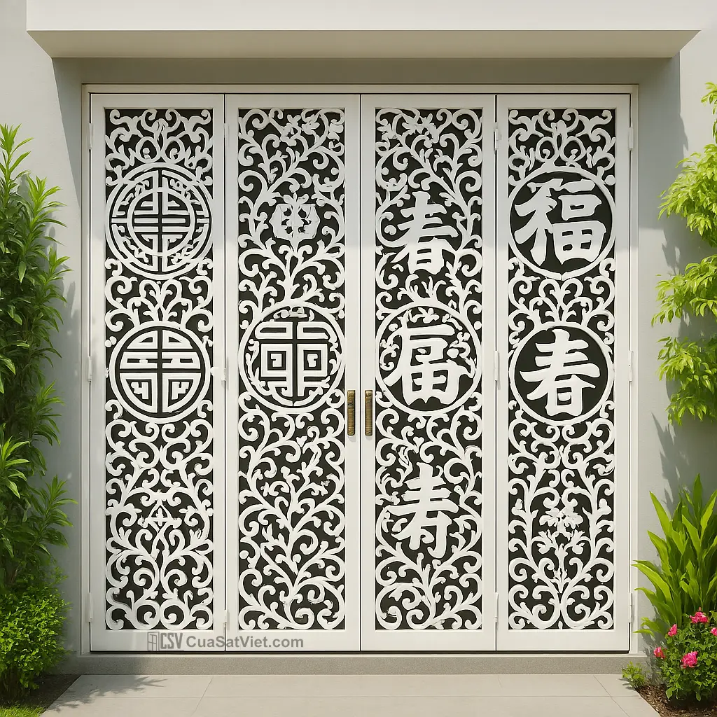 Thiết kế mẫu cửa sắt 4 cánh cnc kiểu nhật giúp tăng tính thẩm mỹ cho không gian.