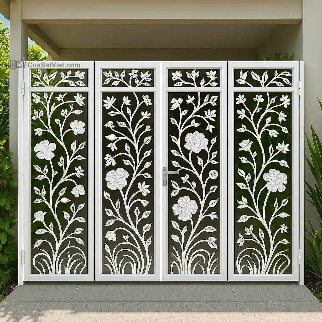 Mẫu cửa sắt 4 cánh cnc lùa âm tường là lựa chọn tối ưu cho ngôi nhà hiện đại.