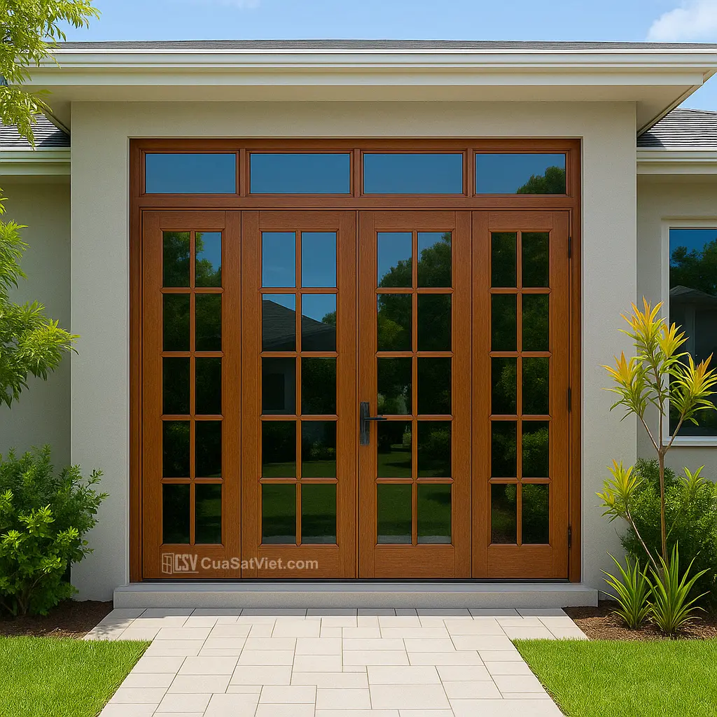 Cửa sắt 4 cánh giả gỗ nhà ống mang lại sự thoáng đãng và phù hợp không gian hẹp