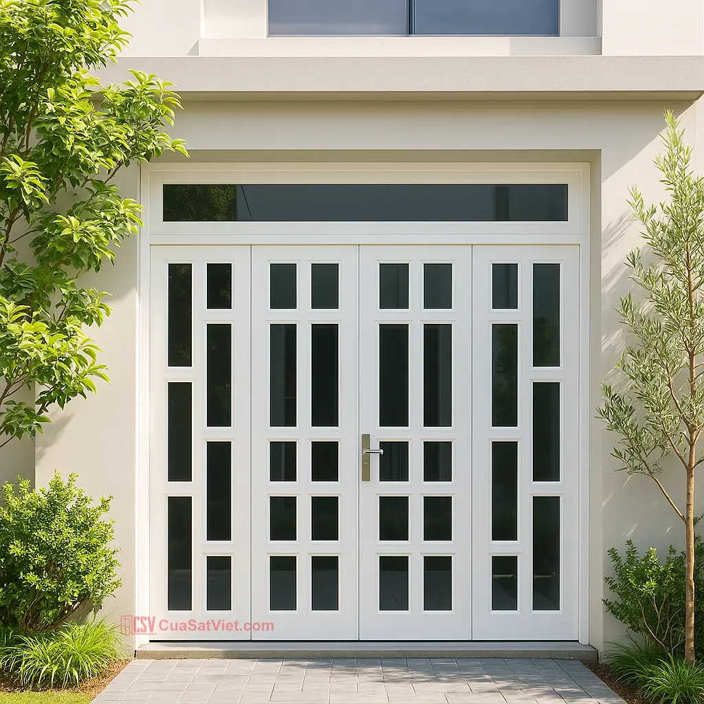 Mẫu cửa sắt 4 cánh đẹp tích hợp cảm biến có chi tiết hoa văn tinh xảo và chắc chắn
