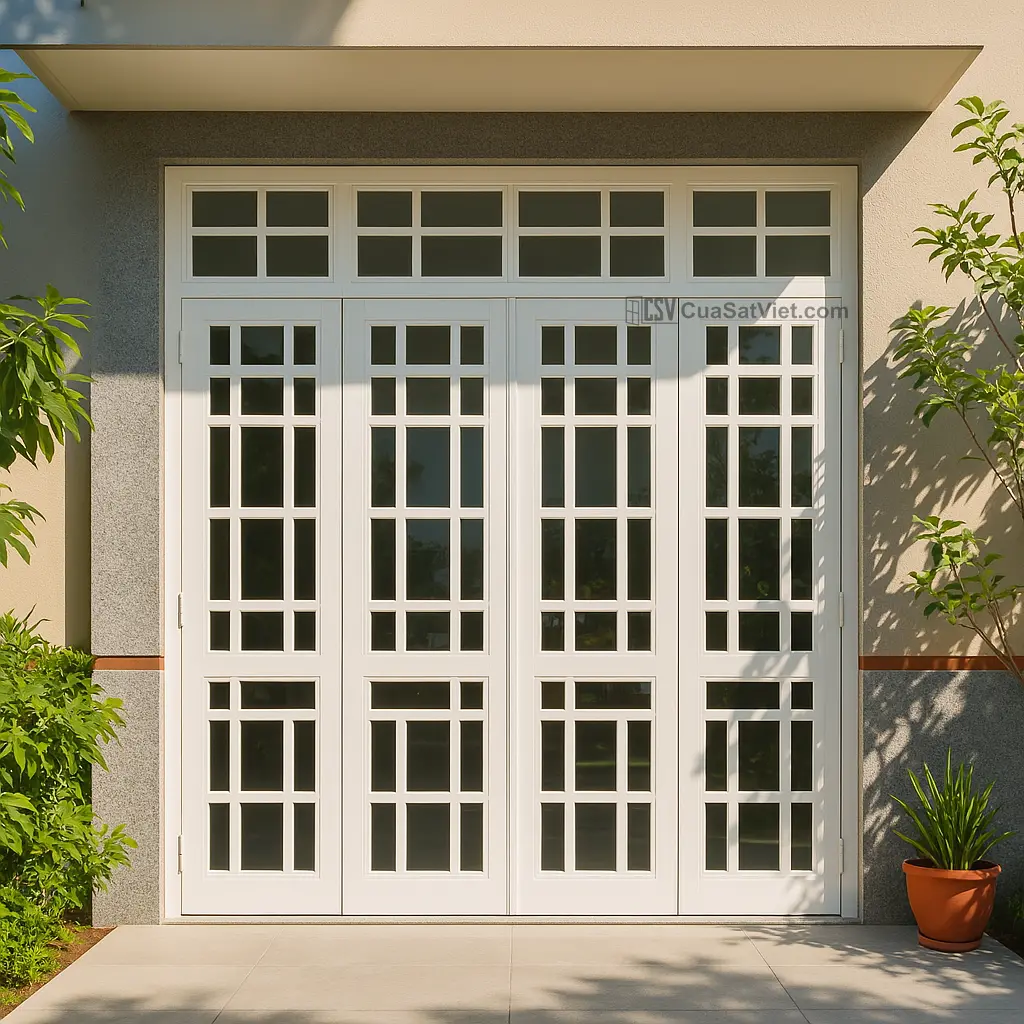 Kiểu dáng cửa sắt 4 cánh đẹp kết hợp gỗ được ưa chuộng trong các công trình dân dụng hiện đại