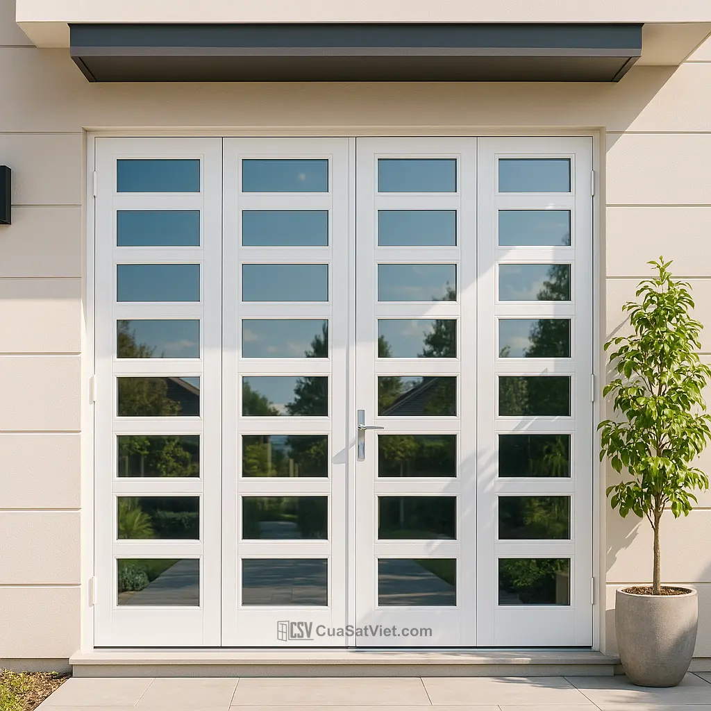 Kiểu dáng cửa sắt 4 cánh đẹp kiểu lùa ngang mang lại vẻ đẹp sang trọng cho mặt tiền