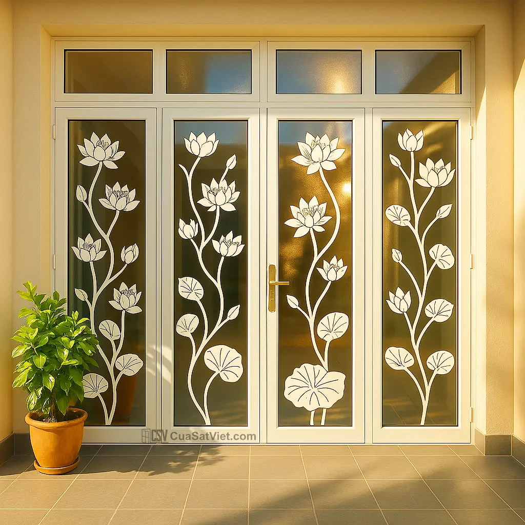 Mẫu cửa sắt 4 cánh đẹp kiểu cổ điển Pháp có thiết kế tinh gọn, phù hợp mặt tiền nhà phố