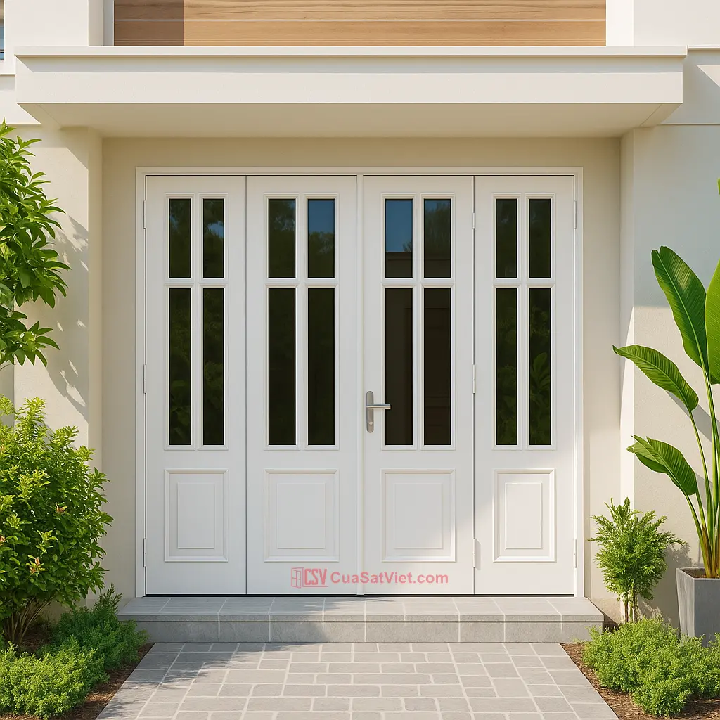 Cửa cổng cửa sắt 4 cánh đẹp mê ly mang lại vẻ đẹp sang trọng cho mặt tiền