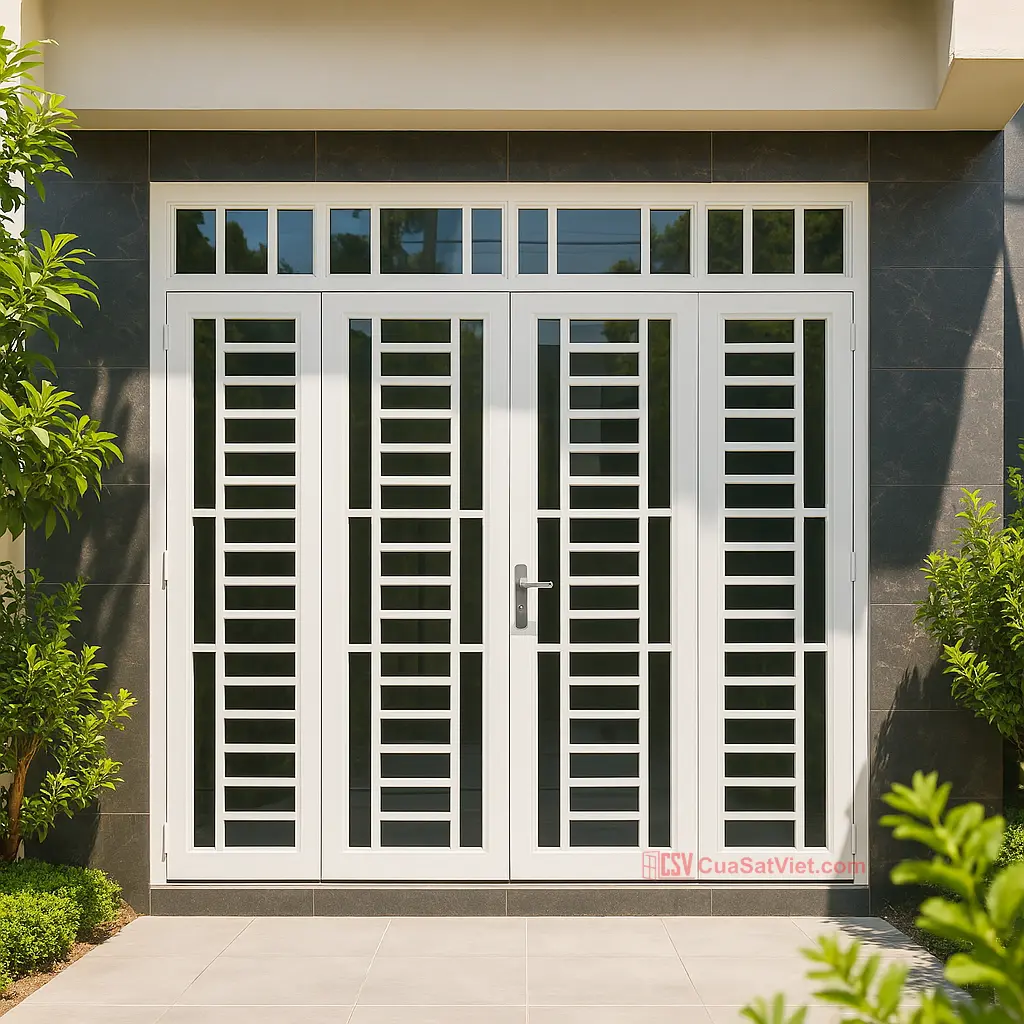 Cửa cổng cửa sắt 4 cánh đẹp hiện đại kết hợp giữa thẩm mỹ và độ bền cao