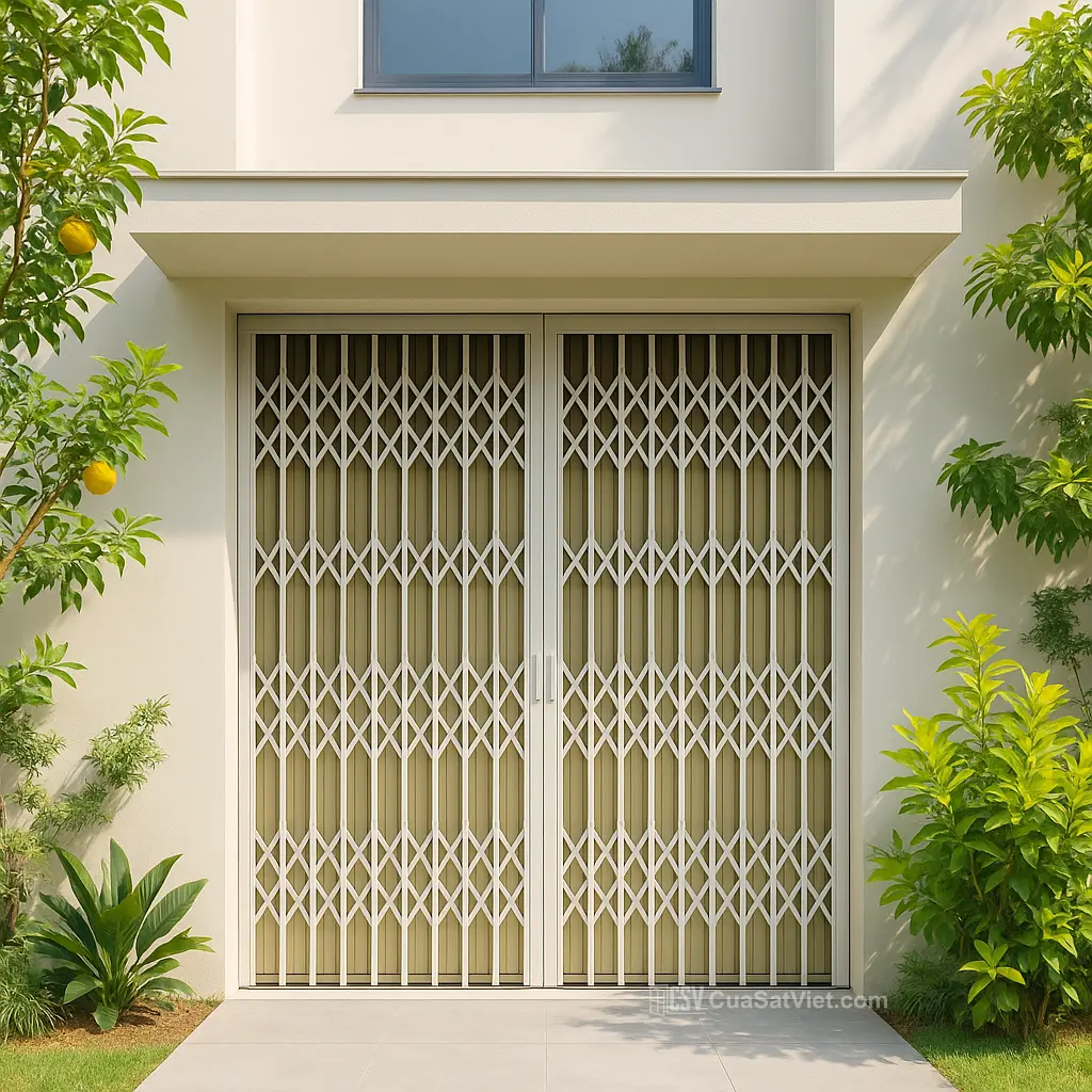 Cửa cửa sắt kéo 2 cánh màu đen dễ lắp đặt, phù hợp nhiều công trình