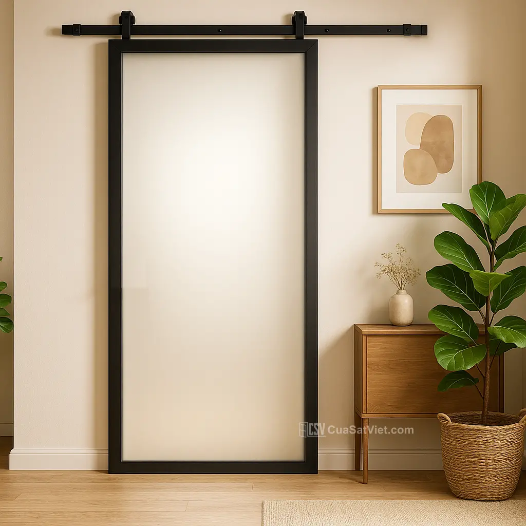 Mẫu cửa sắt ray trượt nhập khẩu có thiết kế đơn giản, dễ phối cùng các kiểu nội thất