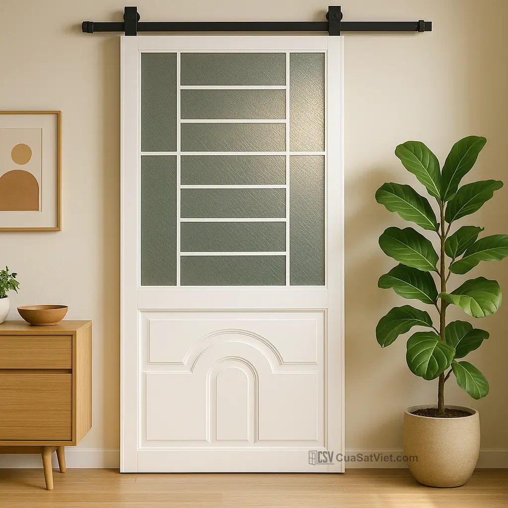 Mẫu cửa sắt ray trượt nhà xe có thiết kế đơn giản, dễ phối cùng các kiểu nội thất