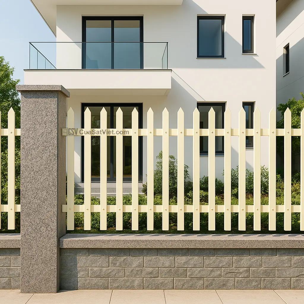 Tường rào thêm chắc chắn khi kết hợp hàng rào sắt đẹp gắn tường.