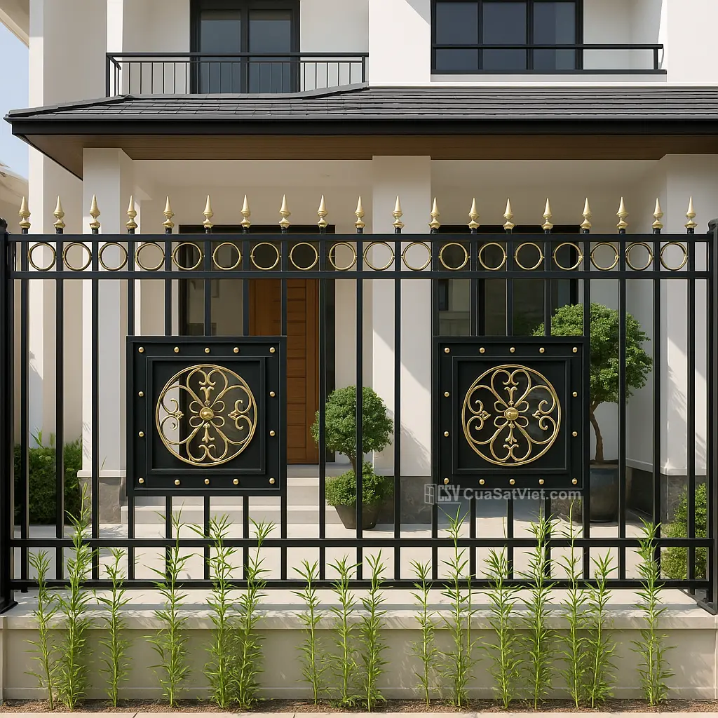 Mẫu hàng rào sắt đẹp không đỉnh phù hợp với nhà có trẻ nhỏ.