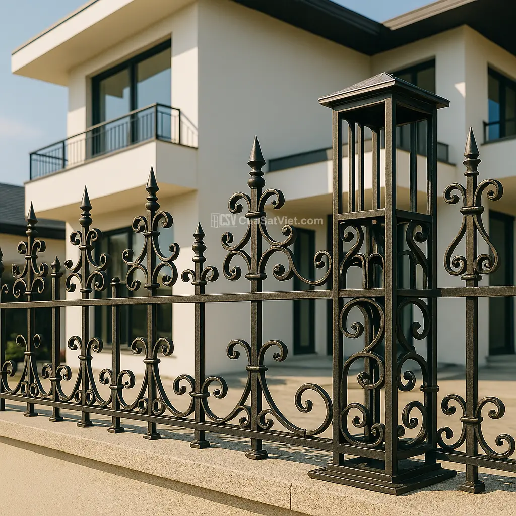 Hướng thẳng đứng của hàng rào sắt đẹp kiểu đứng tạo cảm giác cao ráo.