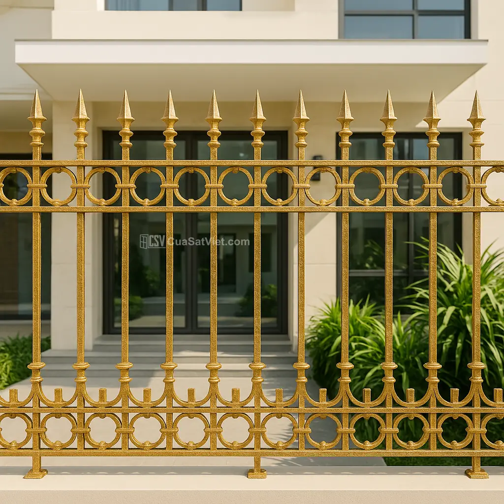 Tạo cảm giác kiên cố với thiết kế hàng rào sắt đẹp dày dặn, khỏe khoắn.
