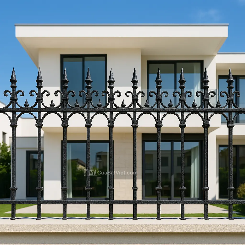 Bề mặt nhẵn mịn nhờ công nghệ hàng rào sắt đẹp sơn tĩnh điện hiện đại.