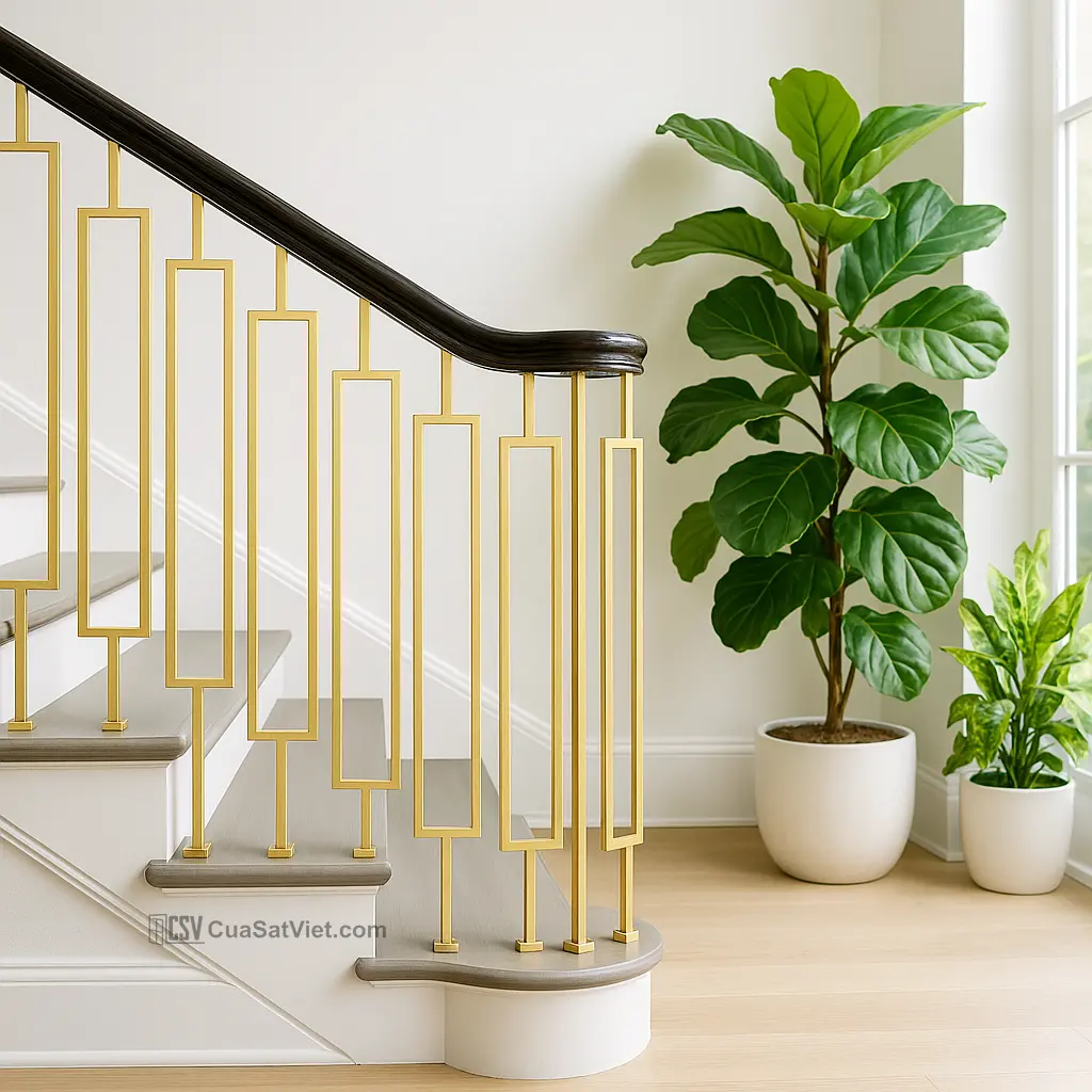 Tay vịn cầu thang sắt phối vật liệu thông minh bền đẹp, chống oxy hóa
