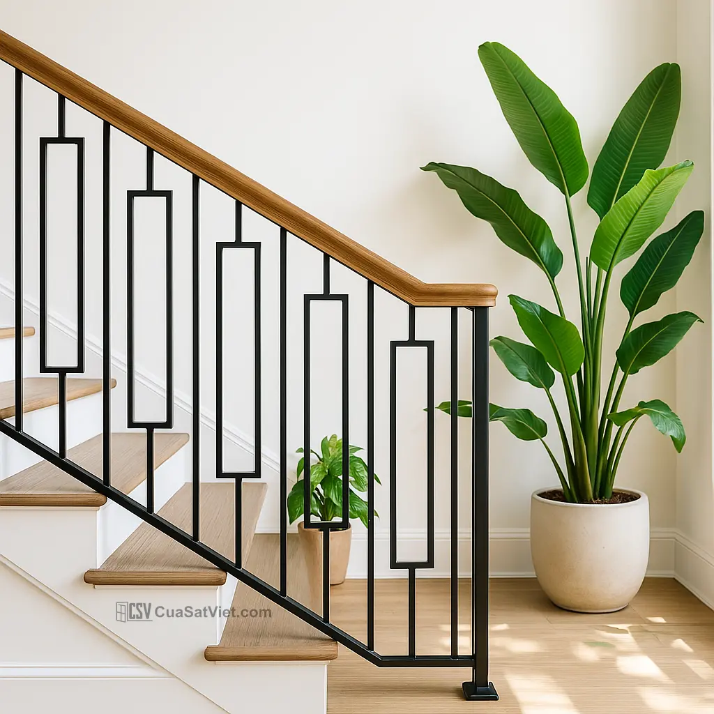 Tay vịn cầu thang sắt phối vật liệu mới ngoài trời chịu lực tốt, không gỉ sét