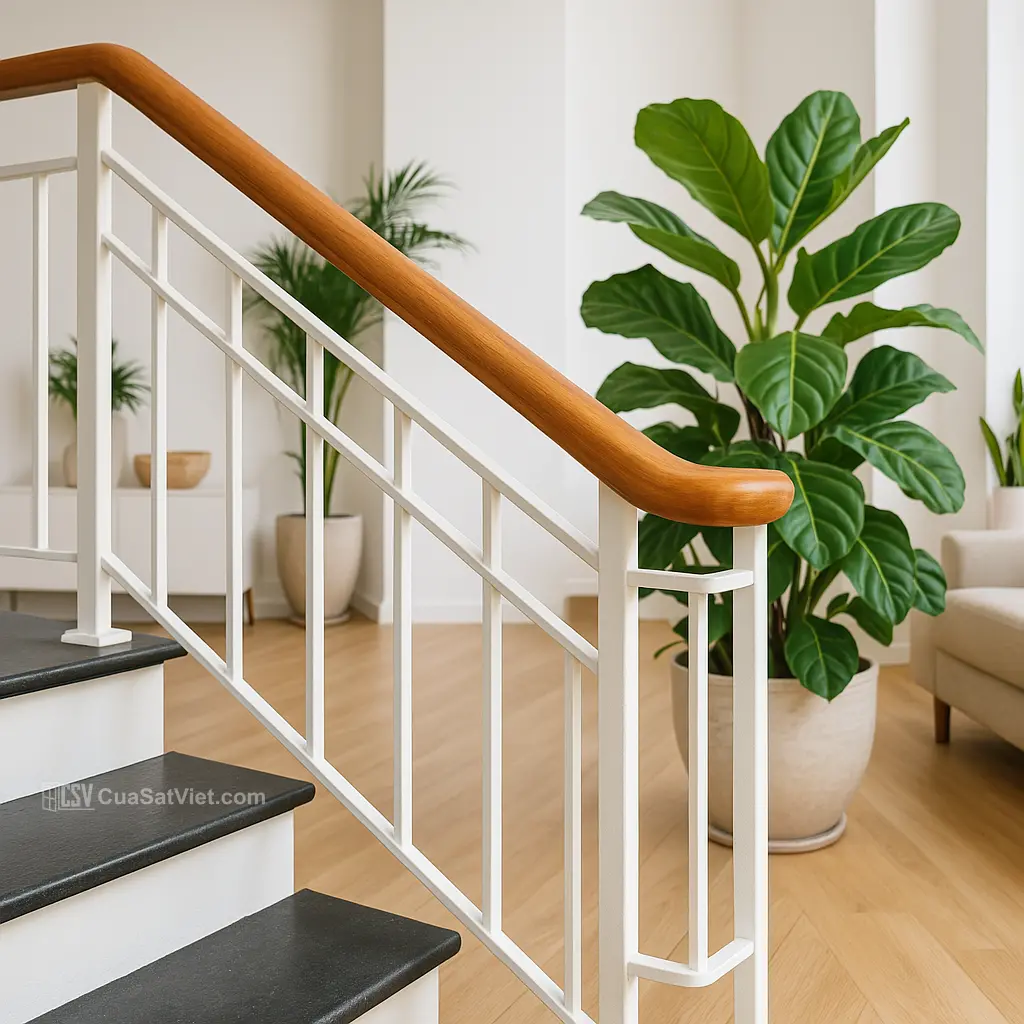 Tay vịn cầu thang sắt phối vật liệu composite chống ăn mòn, nhẹ bền