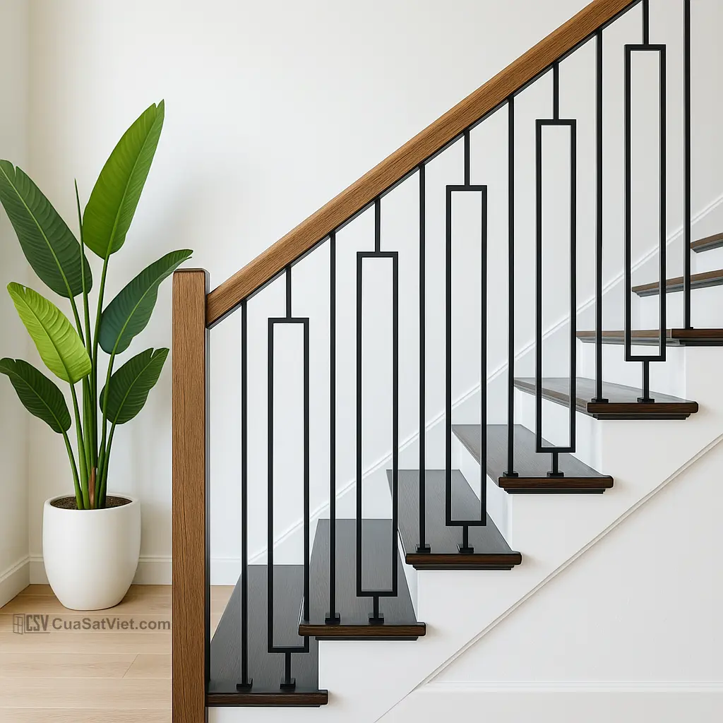 Tay vịn cầu thang sắt kiểu nhật đơn giản, tinh tế, phù hợp nhà tối giản