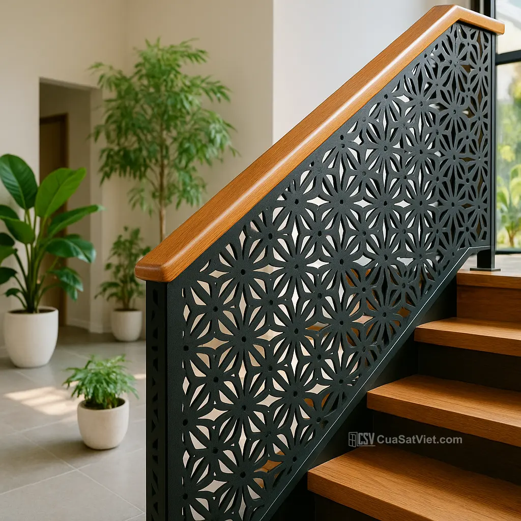 Tay vịn cầu thang sắt phối hợp vật liệu thông minh ngoài trời tăng tuổi thọ