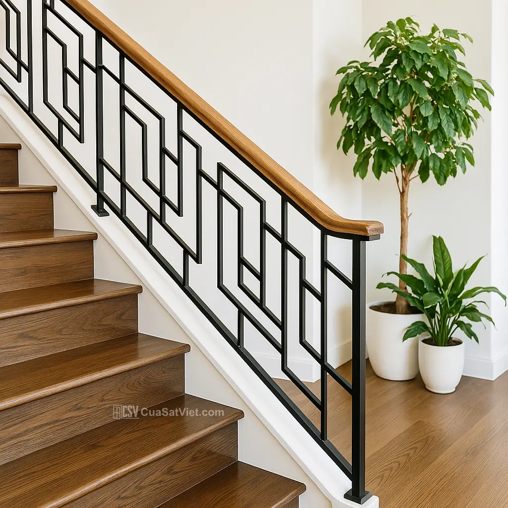 Tay vịn cầu thang sắt ngoài trời hiện đại bền đẹp, phù hợp nhà cao tầng