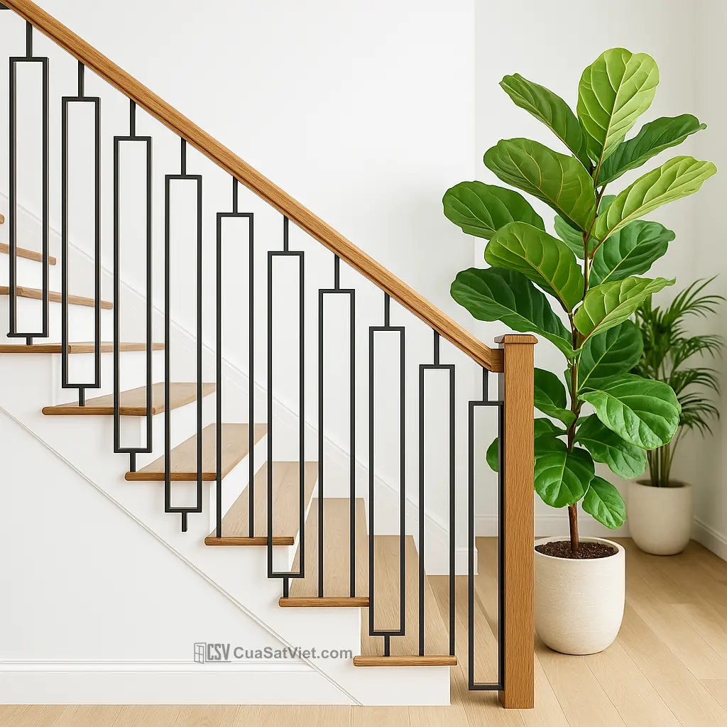 Tay vịn cầu thang sắt phòng ngủ nhỏ gọn, dễ vệ sinh, đảm bảo an toàn