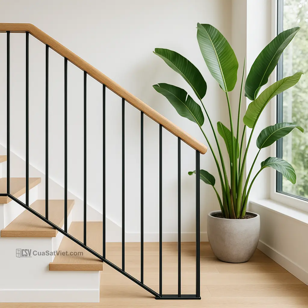 Tay vịn cầu thang sắt phòng khách tạo điểm nhấn, tăng sự sang trọng cho nhà