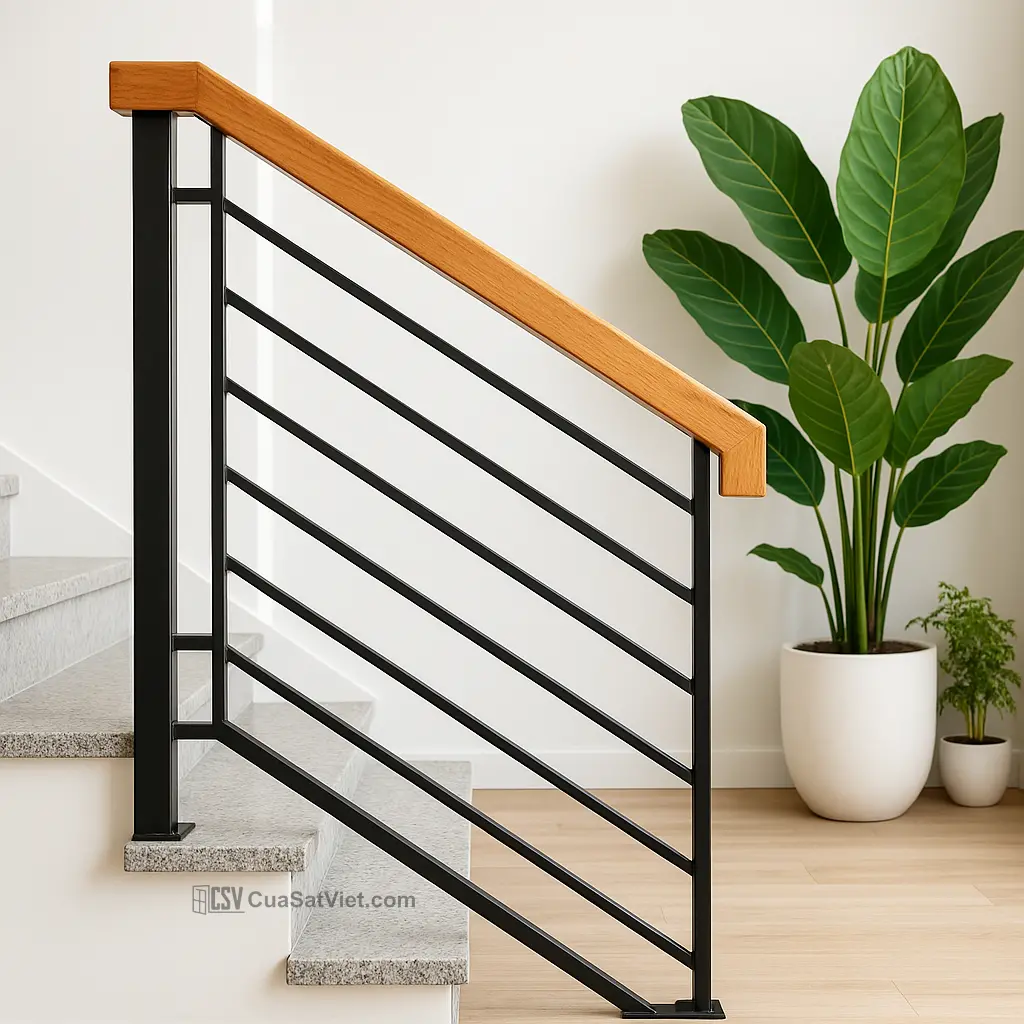 Tay vịn cầu thang sắt phối nhôm nhẹ, tăng tuổi thọ sản phẩm