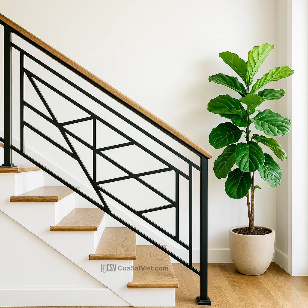 Thiết kế tối giản giúp lan can sắt cầu thang tinh tế và gọn gàng.