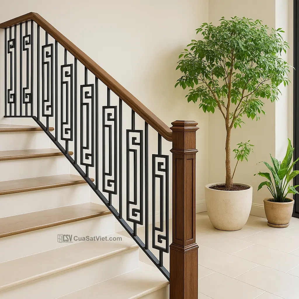 Cầu thang sắt mỹ thuật sang trọng nhà phố vừa tiết kiệm không gian vừa đẹp mắt