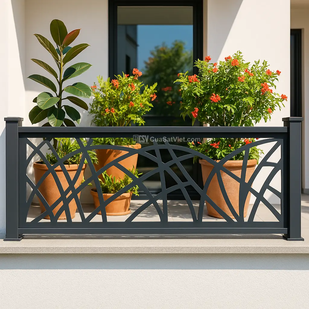 Lan can sắt ngoài trời cho nhà cấp 4 thiết kế đơn giản, giá cả hợp lý