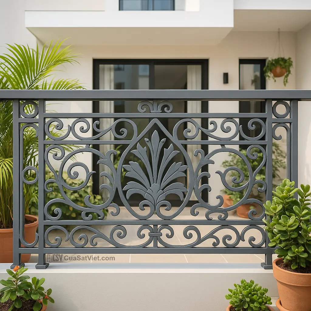 Lan can sắt ngoài trời kiểu châu Âu mang đến vẻ đẹp sang trọng, lịch lãm