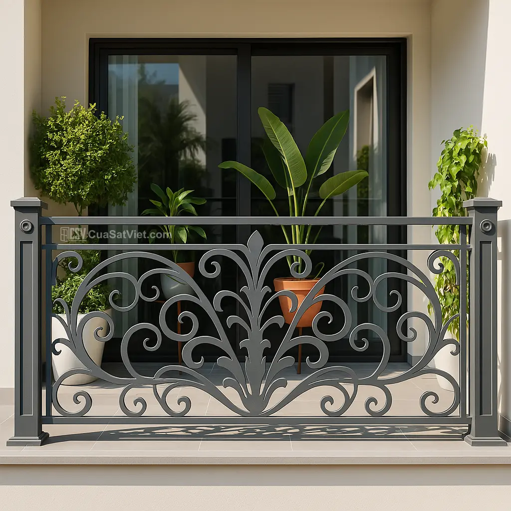 Lan can sắt ngoài trời phối lưới inox tăng độ bền, chống rỉ sét hiệu quả