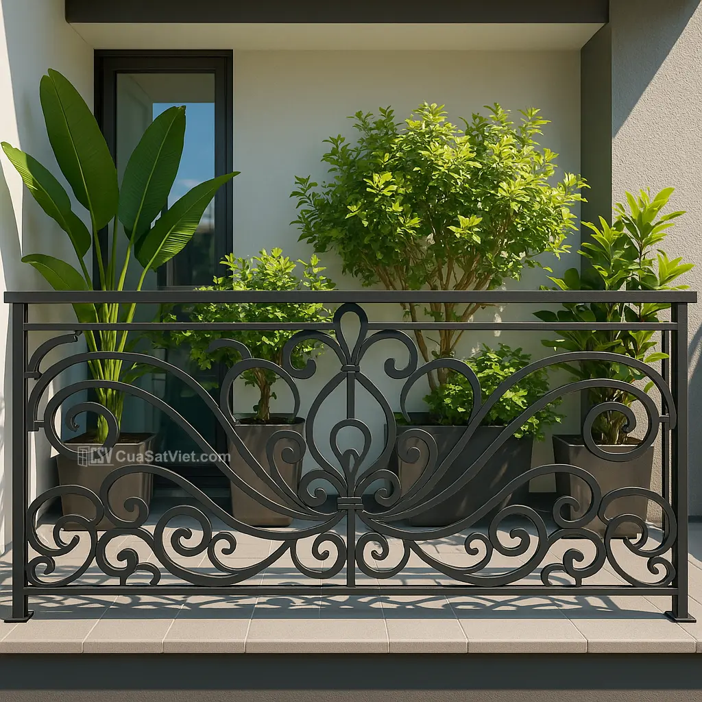 Lan can sắt ngoài trời kiểu truyền thống hoa văn tinh tế, bền lâu
