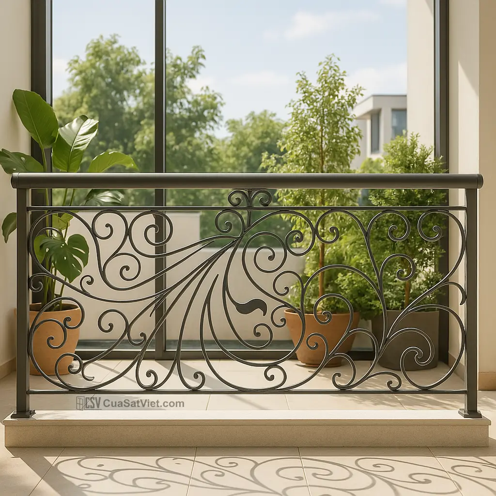Sự cổ điển được nhấn mạnh qua các hoa văn lan can sắt mỹ thuật cầu kỳ