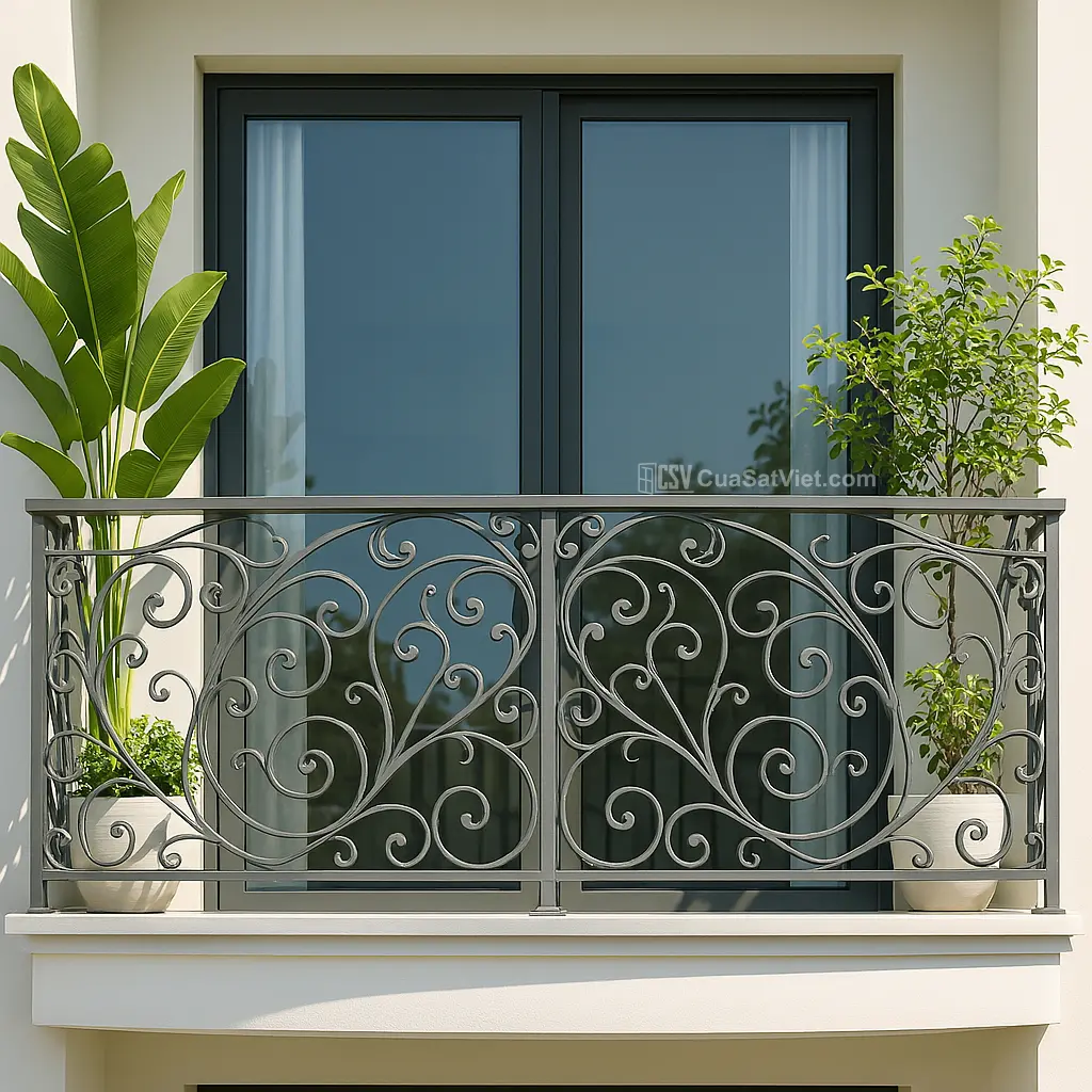 Mẫu lan can sắt mỹ thuật tầng 3 phù hợp nhà cao tầng phong cách cổ điển