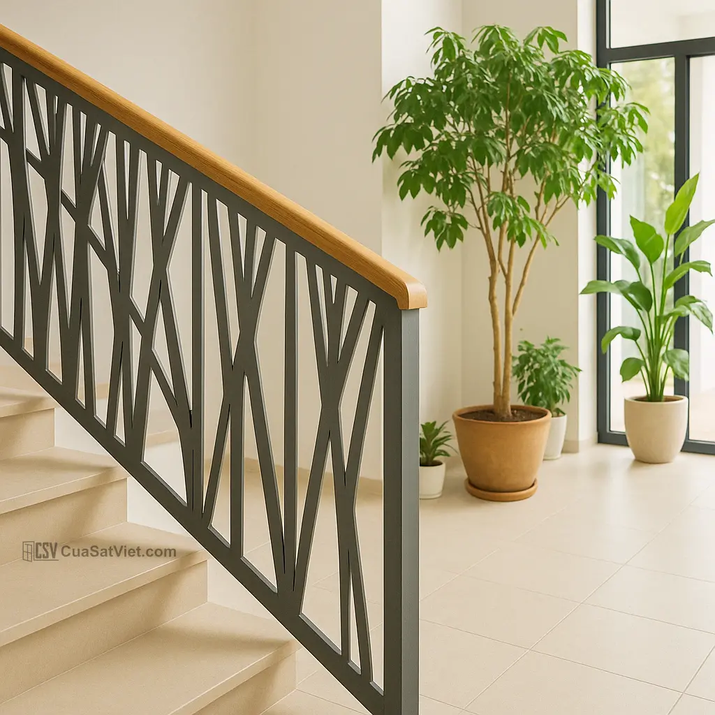 Hoa văn CNC mang đến sự sáng tạo cho lan can sắt cầu thang.