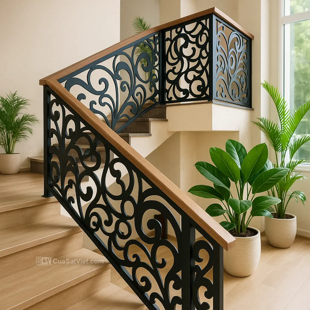 Tay vịn cầu thang sắt kiểu zigzag cá tính, tạo điểm nhấn mới lạ