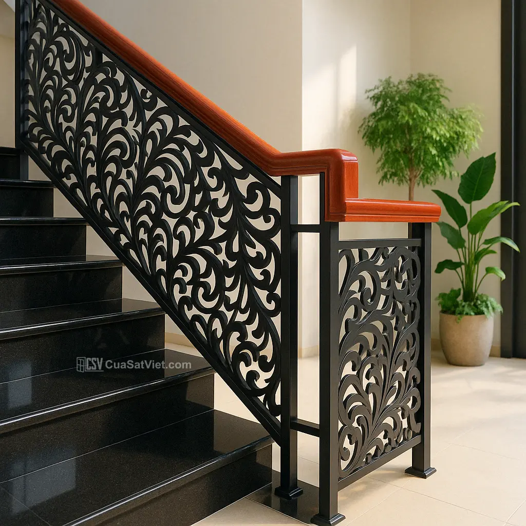 Lan can cầu thang sắt an toàn là yếu tố bắt buộc trong nhà có trẻ nhỏ.