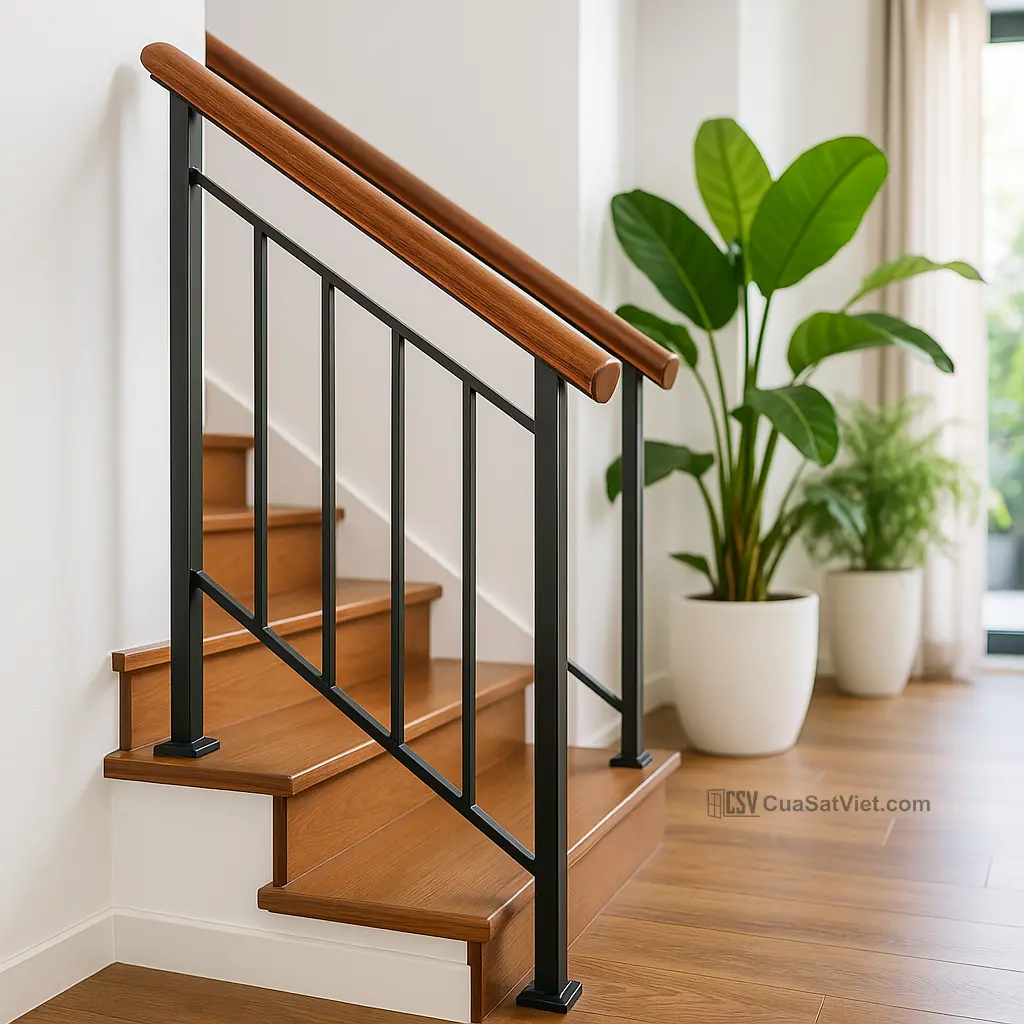 Tay vịn cầu thang sắt mặt tiền biệt thự tăng giá trị thẩm mỹ, an toàn
