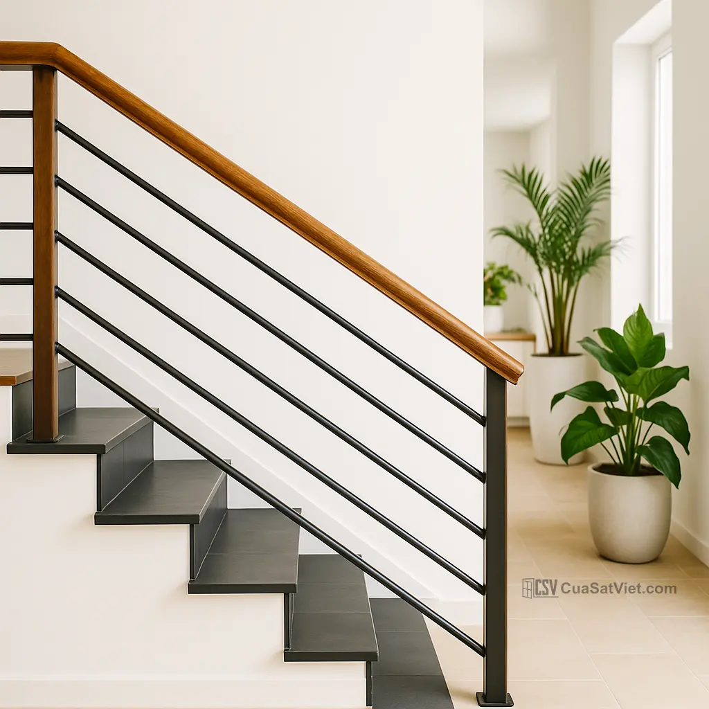 Kiểu zigzag mang lại cá tính mạnh cho lan can sắt cầu thang.