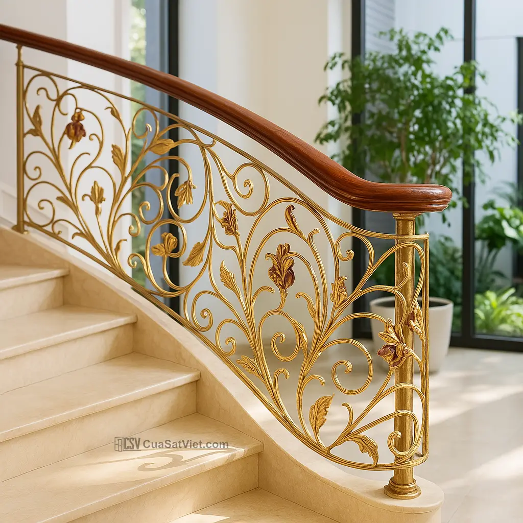 Lan can sắt cầu thang trong nhà nên lựa chọn kiểu dáng nhẹ nhàng.