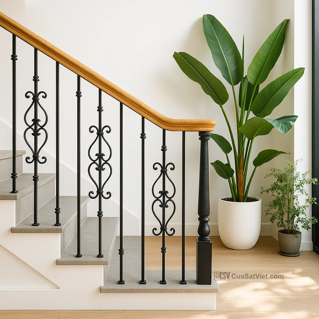 Kiểu cầu thang sắt mỹ thuật phong cách Pháp toát lên vẻ đẹp cổ kính